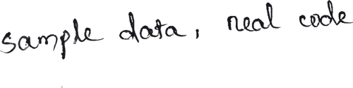 Handwritten note: sample data, real code